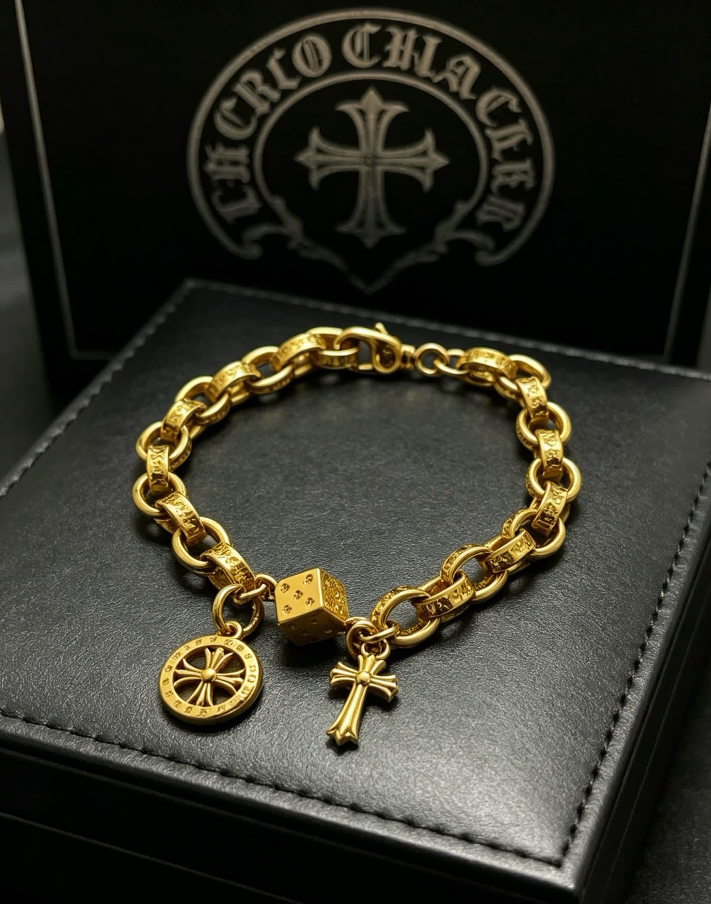 Chrome Hearts Gold Tone Bracelet with Charms
